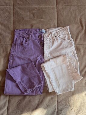 Two-Tone boyfriend Jeans - Lavender and White